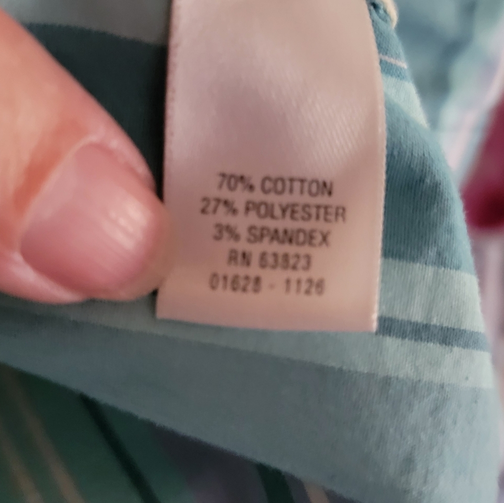CJ Banks Turquoise, Yellow Stripe Button Down Tie Hem Blouse Plus Size 2X - Picture 11 of 12